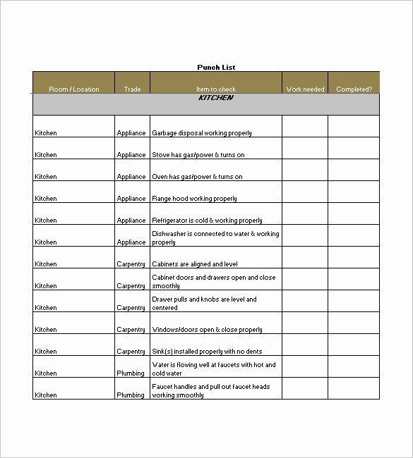 New Construction Punch List Template New Punch List Template – 8 Free Sample Example format