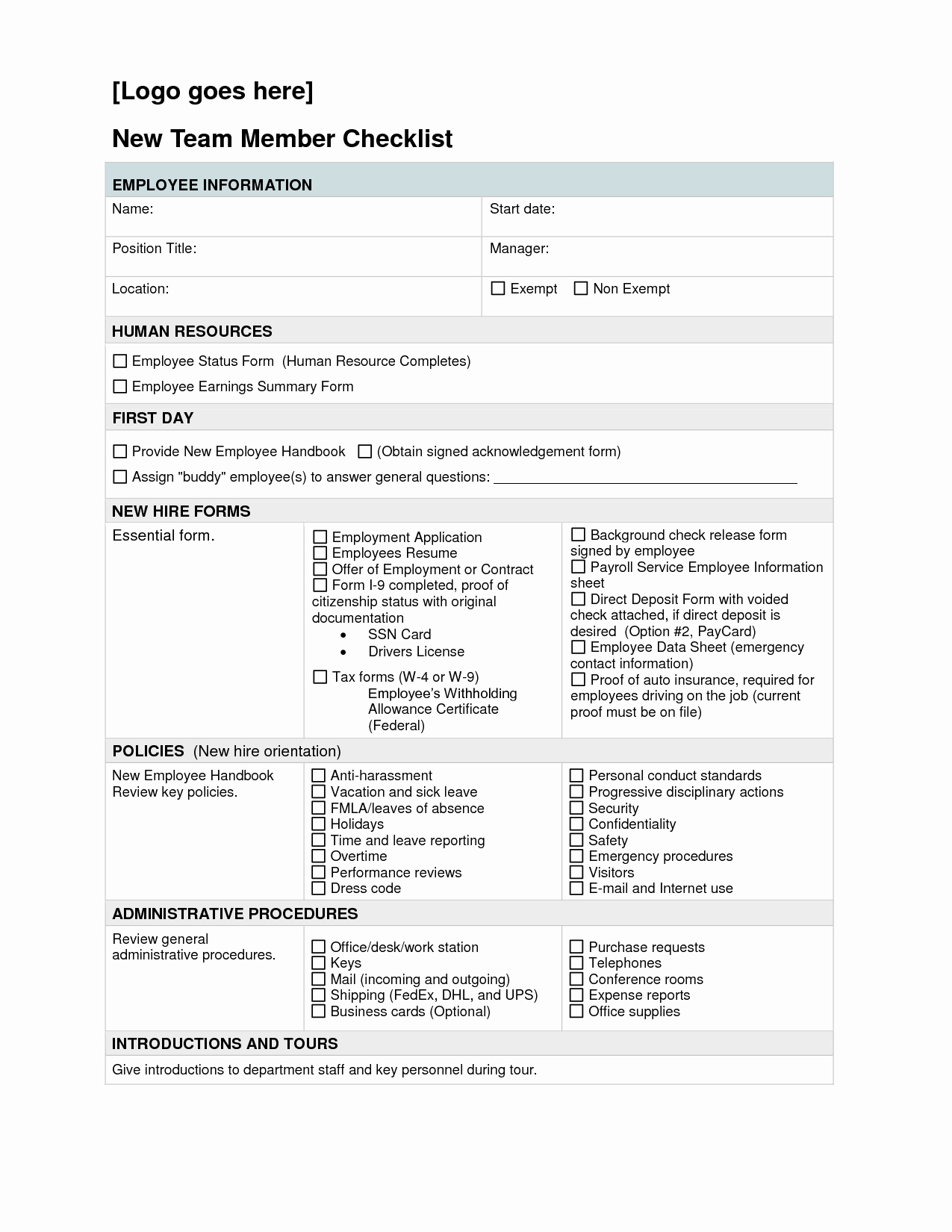 New Hire Checklist Excel Luxury New Hire Checklist Full Version Employee forms