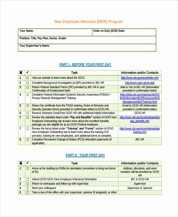New Hire Checklist Excel Unique Sample New Employee Checklist 20 Free Documents Download In Pdf Word Excel