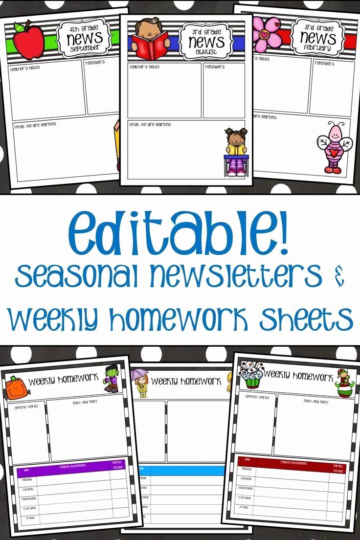 Newsletter Examples for Students Elegant Newsletters and Weekly Homework Sheet K 2 Seasonal