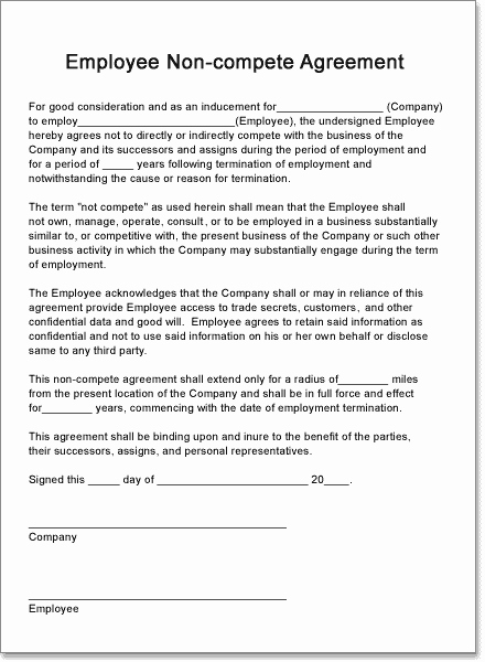 Non Compete Agreement Sample Pdf Awesome Creating A Non Pete Contract for Your Employees