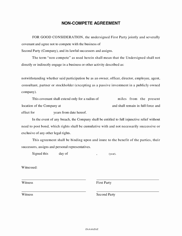 Non Compete Agreement Template Free Best Of Non Pete Agreement form – Emmamcintyrephotography