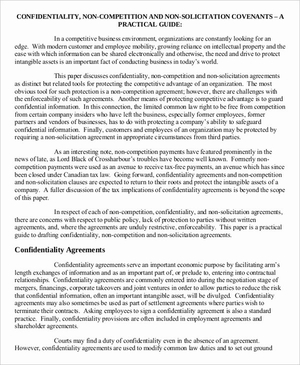 Non Compete Agreement Template Free Inspirational General Non Pete Agreement 12 Free Word Pdf Documents Download