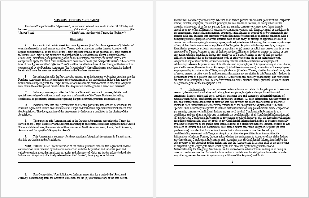 Non Compete Agreement Template Word Best Of 37 Free Non Pete Agreement Templates Ms Word