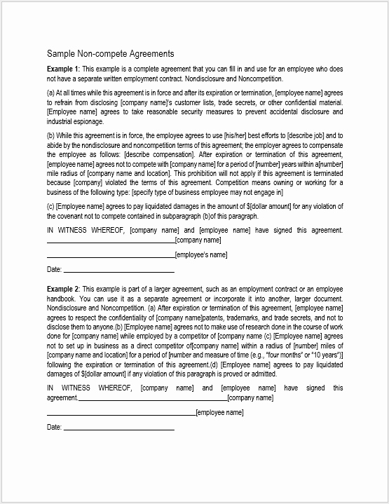 Non Compete Agreement Template Word Fresh 37 Free Non Pete Agreement Templates Ms Word
