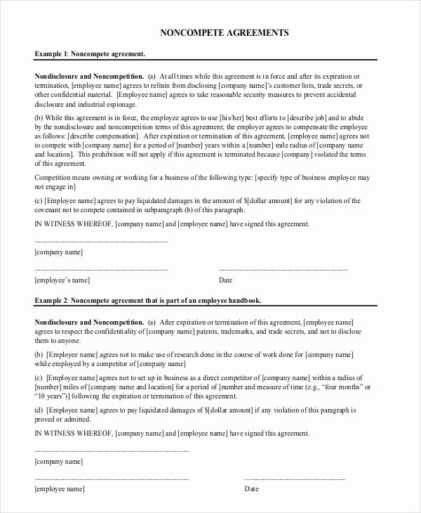 Non Compete Agreement Template Word Inspirational Non Pete Agreement form – 9 Free Word Pdf Documents Download