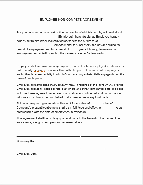 Non Compete Agreement Template Word New 37 Free Non Pete Agreement Templates Ms Word
