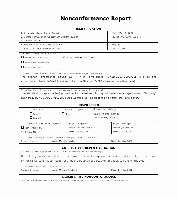 Non Conformance Report Template Awesome Quality Non Conformance Report Template