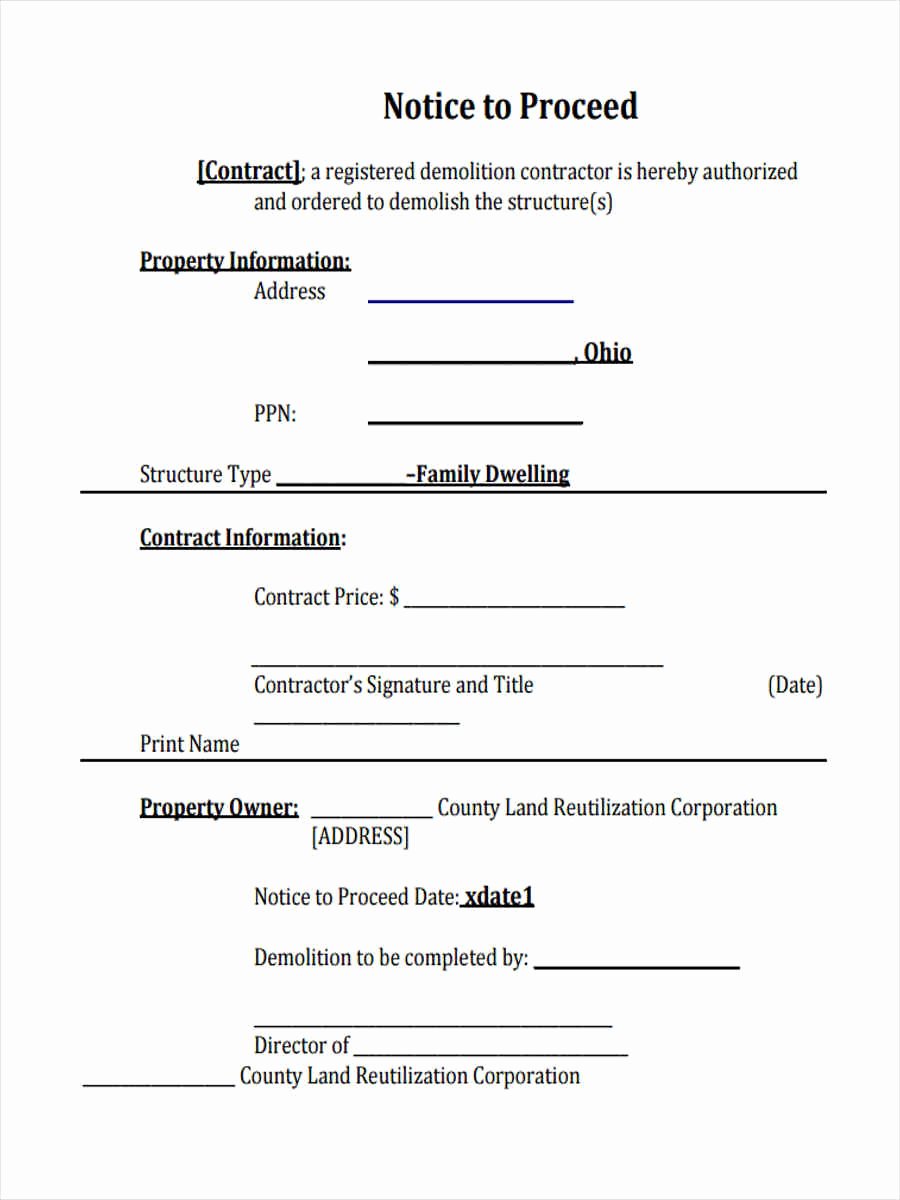 Notice to Proceed form Beautiful Free 6 Sample Notice to Proceed forms In Word