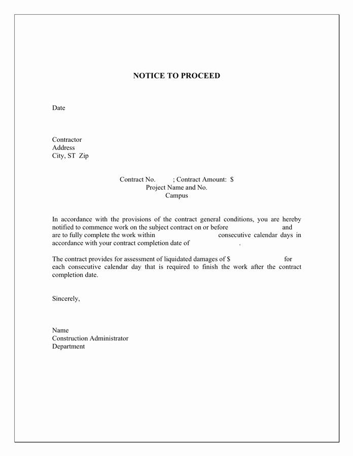 Notice to Proceed form Inspirational Notice to Proceed Template In Word and Pdf formats