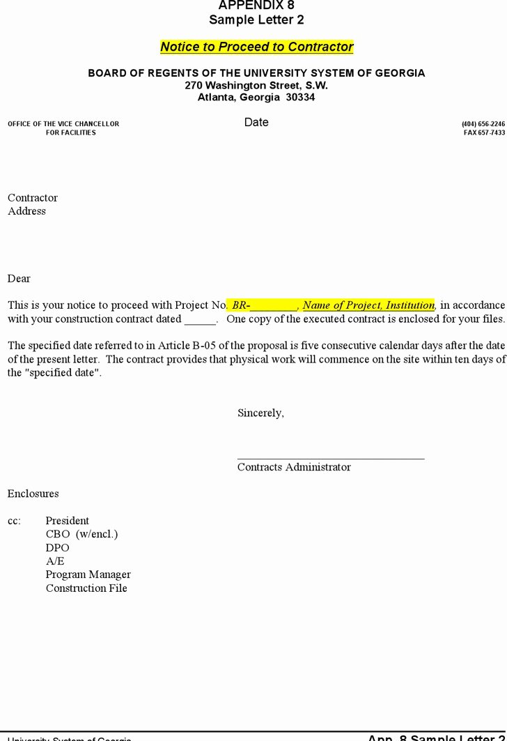 Notice to Proceed Letter Fresh 3 Notice to Proceed Template Free Download