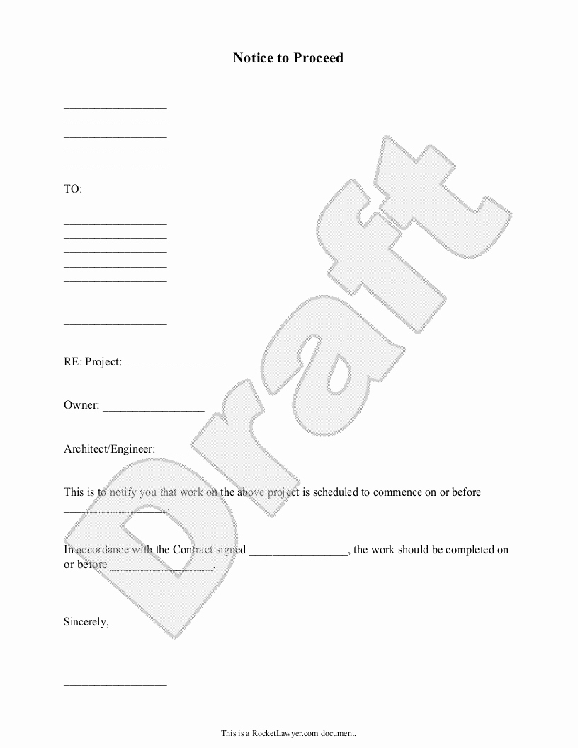 Notice to Proceed Letter Fresh Sample Notice to Proceed form Template E forms Pinterest