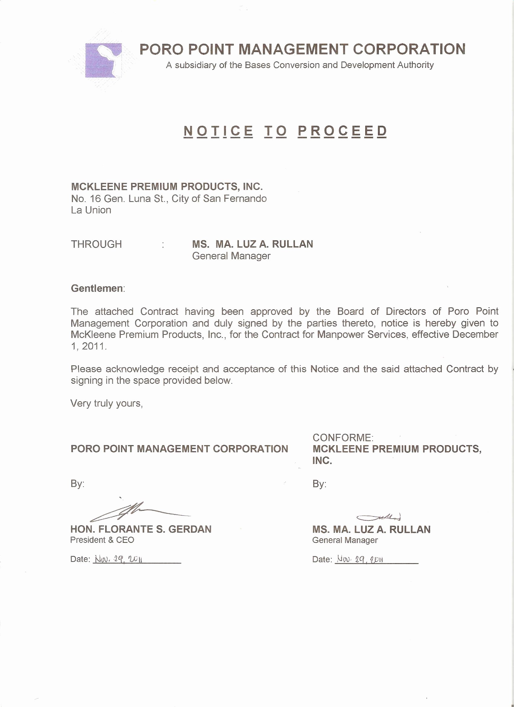 Notice to Proceed Letter Lovely Notice to Proceed Free Printable Documents