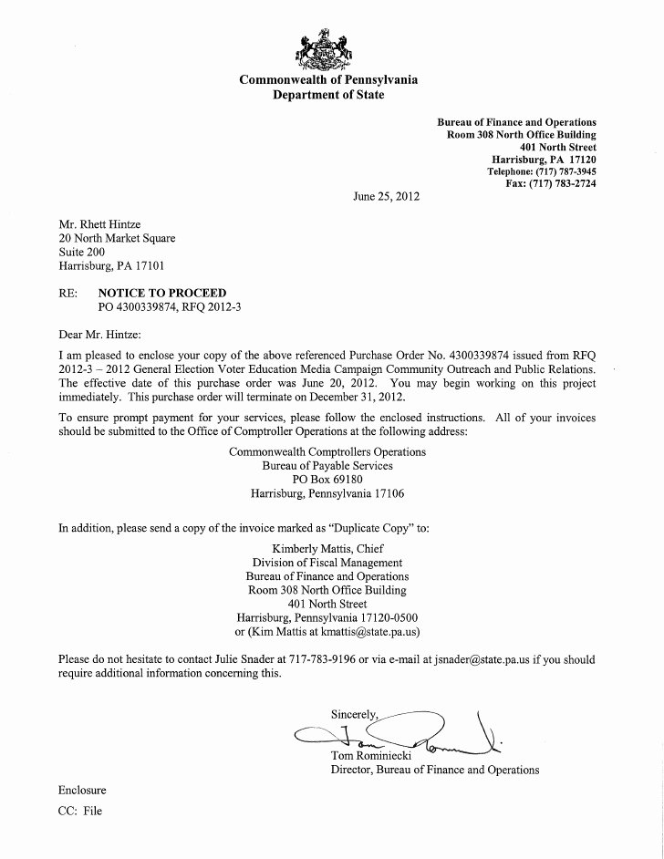 Notice to Proceed Letter New the Bravo Group Purchase order Notice to Proceed