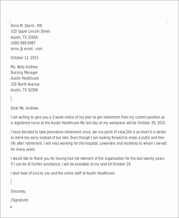 Nurses Letter Of Resignation Awesome Nurses Resignation Letter Samples