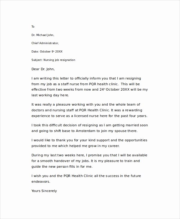 Nurses Letter Of Resignation Inspirational 11 Sample Nursing Resignation Letters Pdf Word
