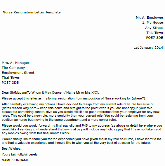 Nurses Letter Of Resignation Inspirational Nurse Resignation Letter Example toresign