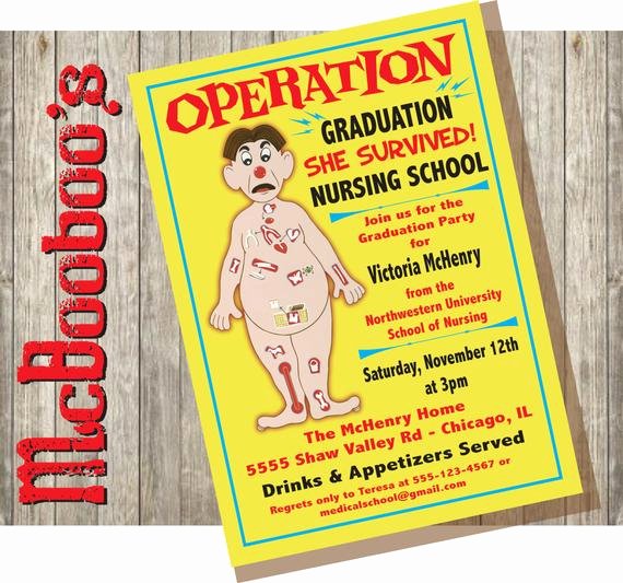 Nursing School Graduation Invitations Beautiful Operation Board Game Inspired Nursing School or Medical School
