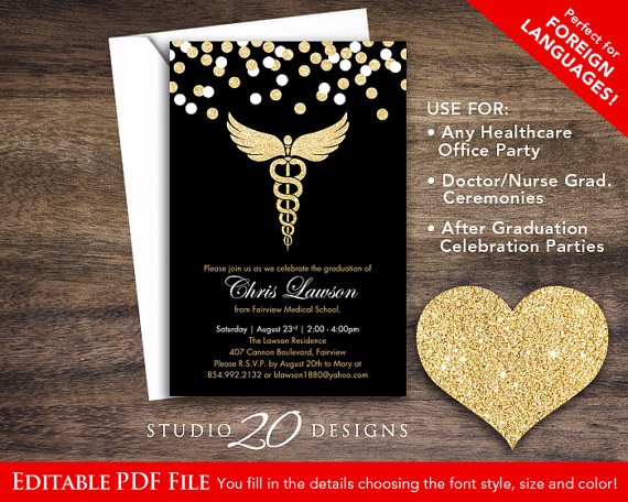 Nursing School Graduation Invitations Inspirational Instant Download Black Gold Glitter Nursing Graduation