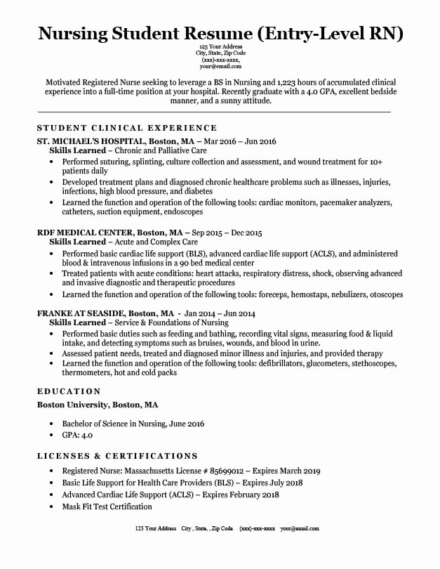 Nursing Student Resume Examples Awesome Entry Level Nursing Student Resume Sample &amp; Tips