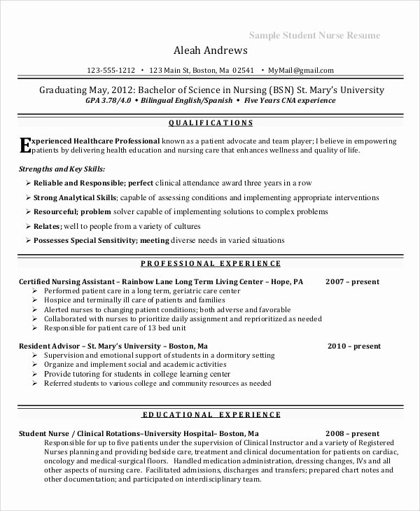 Nursing Student Resume Examples New Experienced Nursing Resume Template Samples with Professional Summary and List Licenses Nurse
