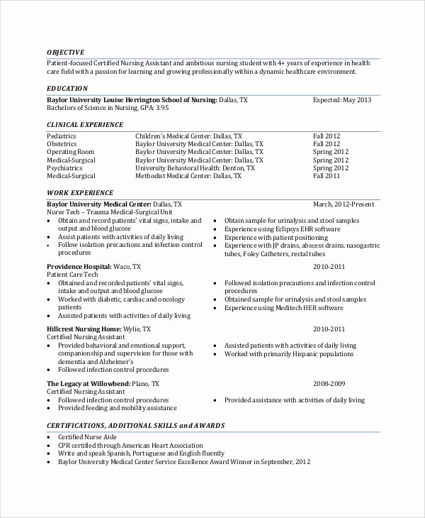 Nursing Student Resume Examples Unique Nursing Resume Objective 7 Documents In Pdf