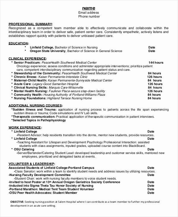 Nursing Student Resume Templates Best Of Nursing Student Resume Example 10 Free Word Pdf Documents Download