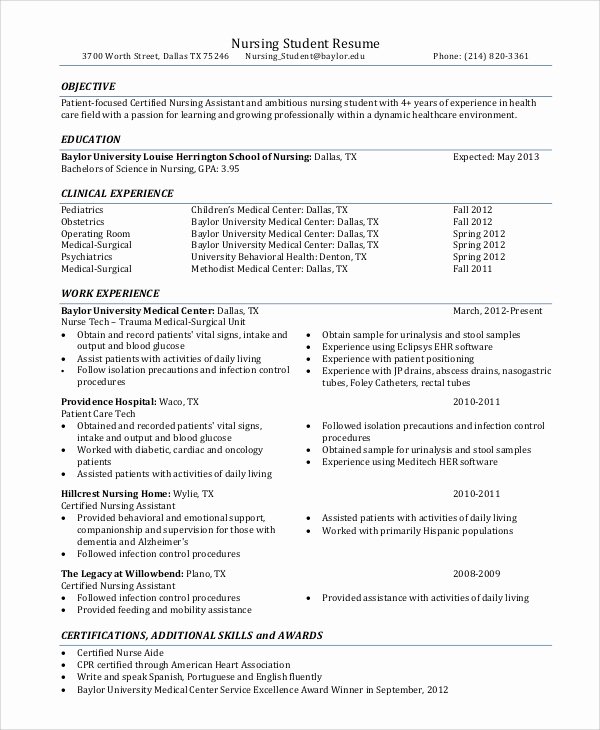 Nursing Student Resume Templates Unique Sample Nursing Resume 9 Examples In Pdf