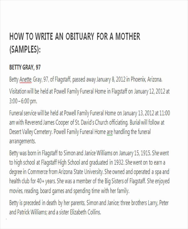 Obituary Sample for Mother Best Of 34 Sample Obituary