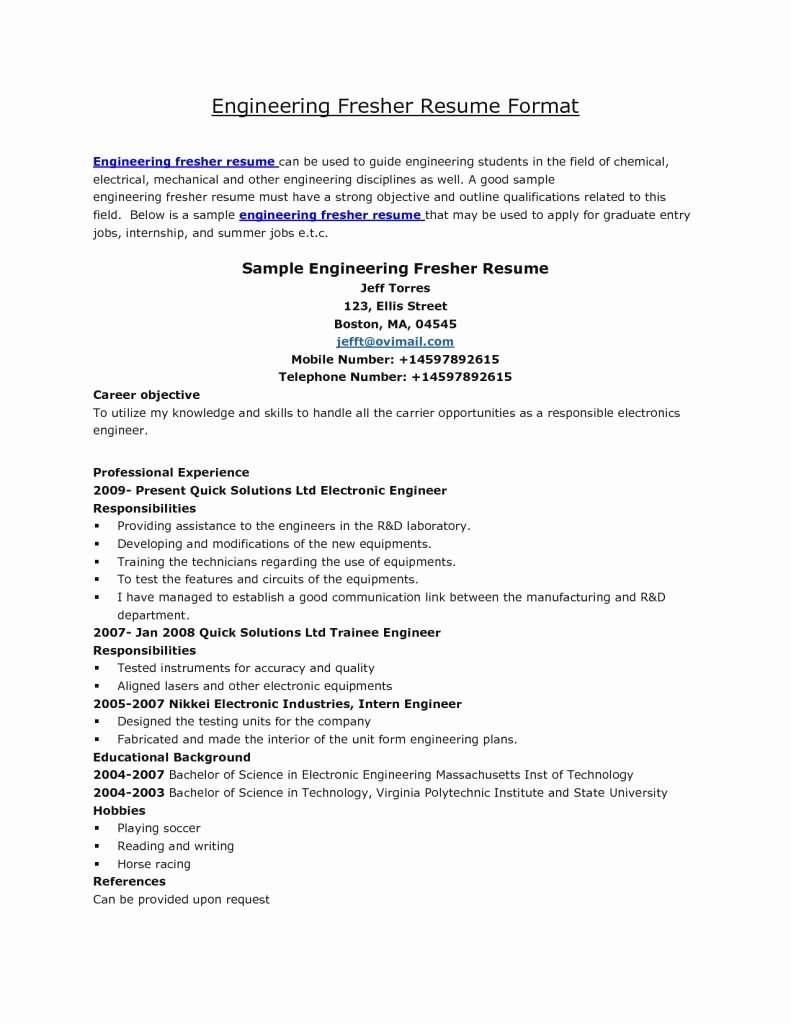 Objective for Resume for Freshers Awesome Latest Resume format Resume formats for Fresher Engineer