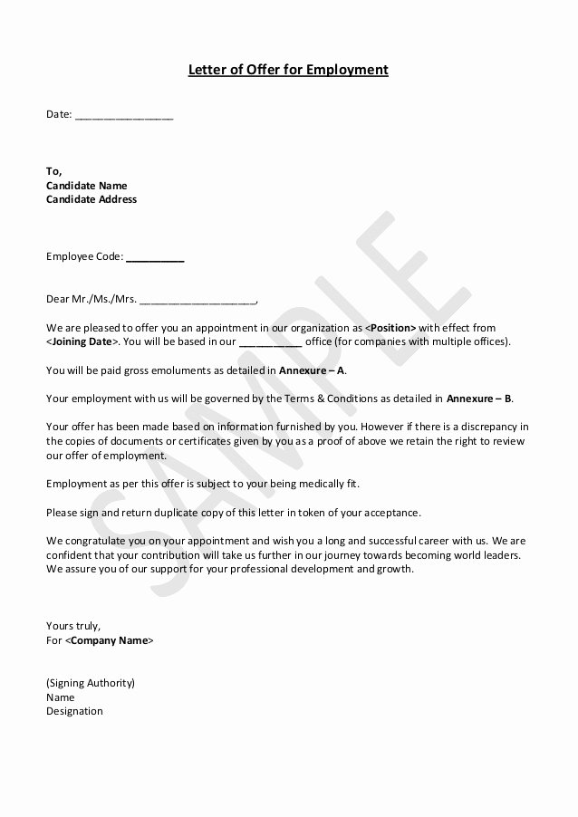 Offer Letter for Contract Employee Beautiful Hrguide Sample Job Offer Letter