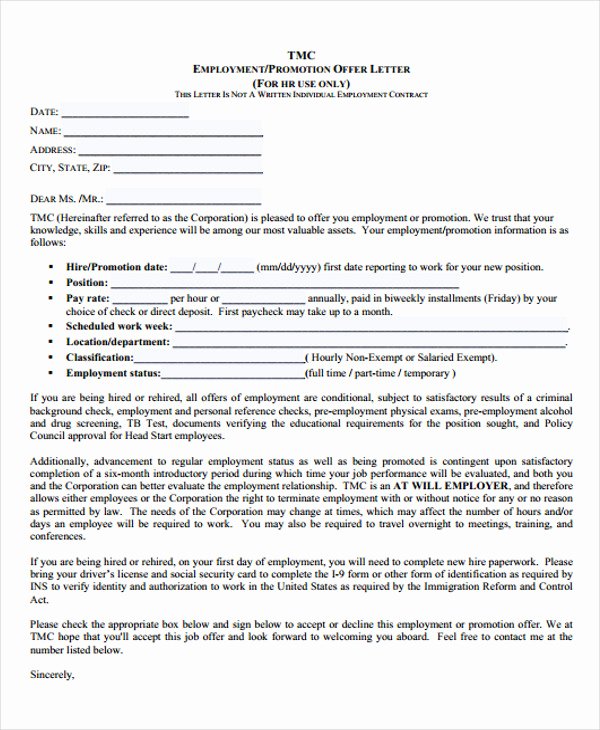 Offer Letter for Contract Employee Elegant 40 Fer Letter Templates In Pdf