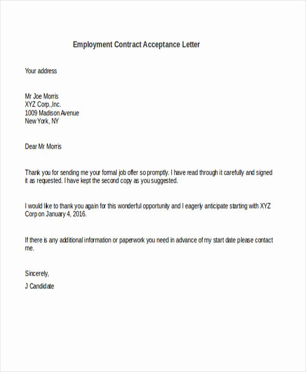 Offer Letter for Contract Employee Luxury 56 Acceptance Letters Word Apple Pages Google Docs