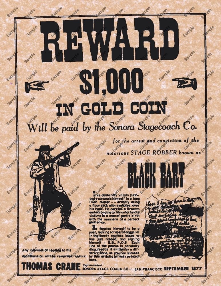 Old West Wanted Posters Lovely Black Bart Wanted Reward Old Wild West Poster Western Bar Saloon Picture 003
