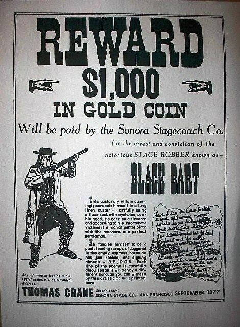 Old West Wanted Posters Unique 019 Old West Outlaw Black Bart Reward Wanted Broadside Poster 11&quot;x14&quot;