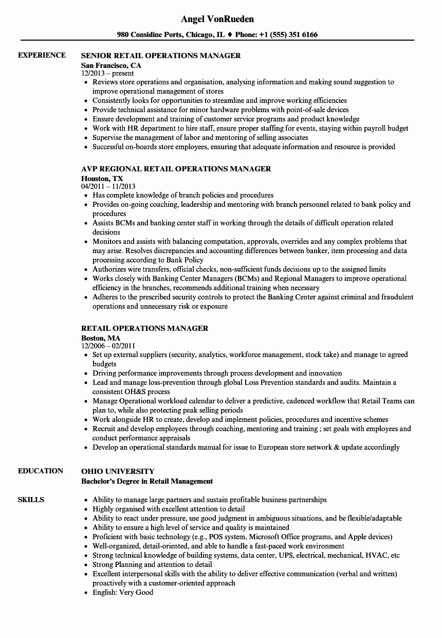 retail operations manager resume sample
