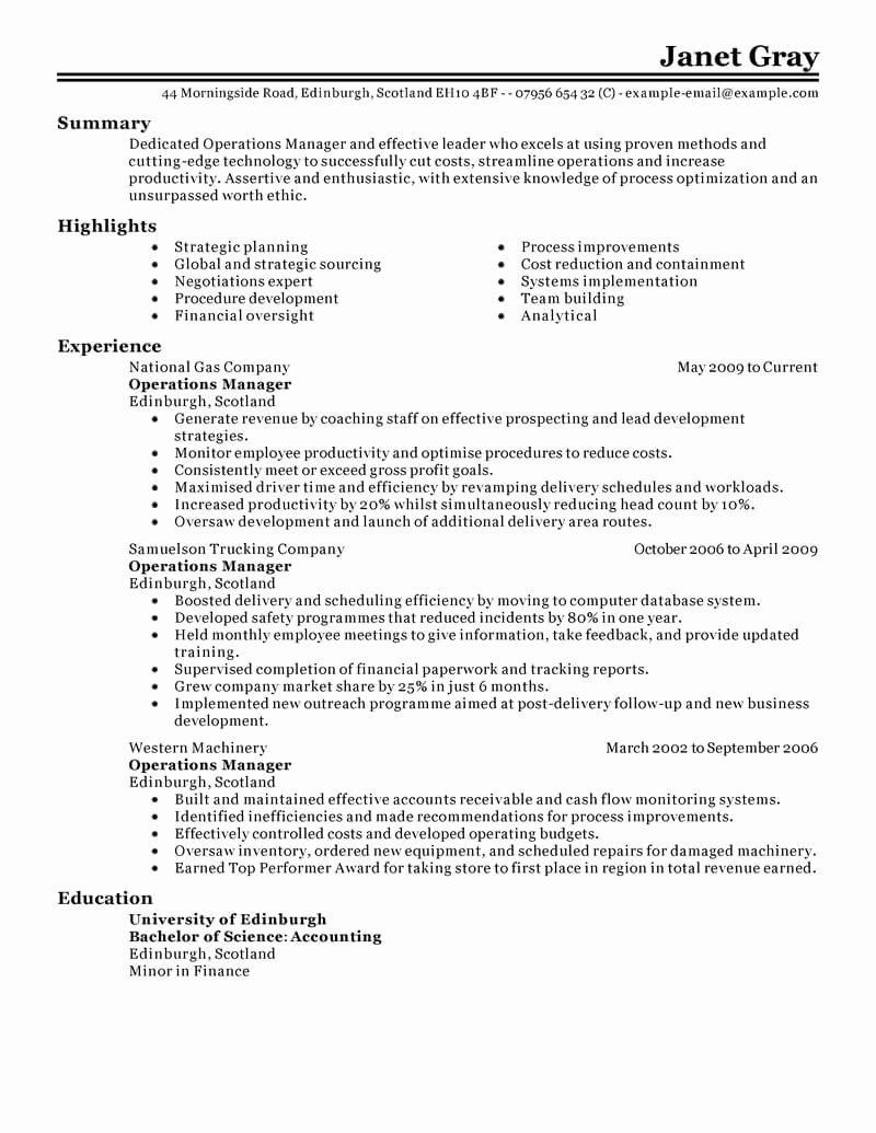 Operations Manager Resume Sample Pdf Inspirational Best Operations Manager Resume Example