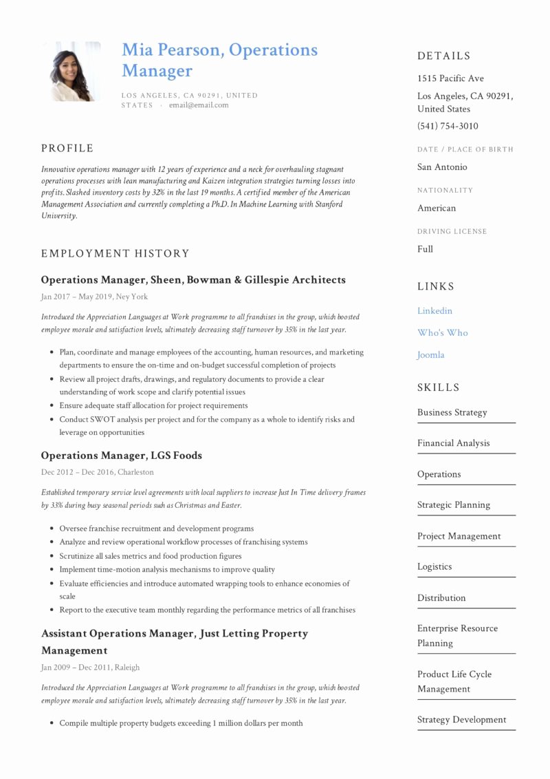 Operations Manager Resume Sample Pdf Lovely Operations Manager Resume &amp; Writing Guide 12 Examples