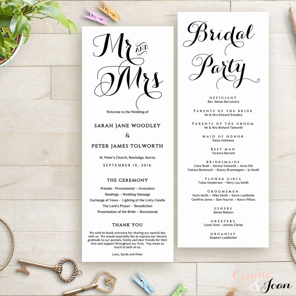 Order Of Service Template Beautiful byron Printable Wedding order Of Service Template