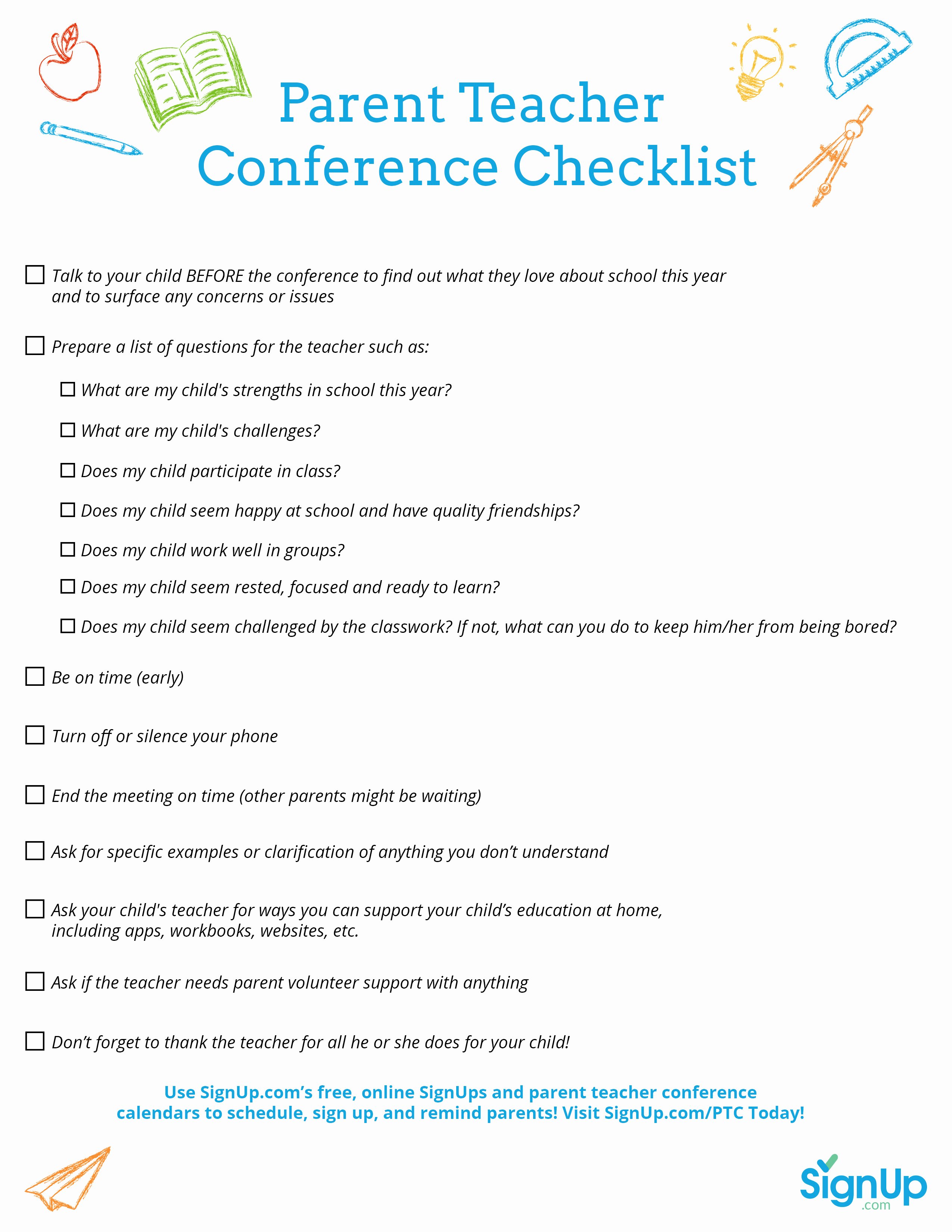 Parent Teacher Conference form Pdf Luxury Printable Checklist for Parent Teacher Conferences