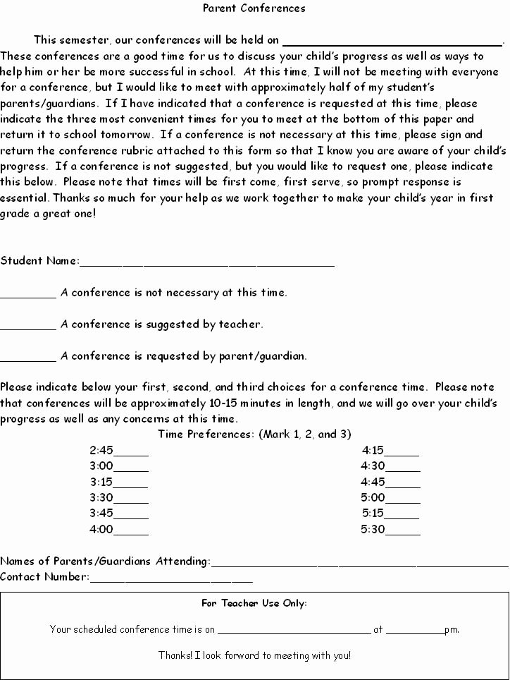 Parent Teacher Conference Schedule Template Elegant Parent Conference Request Letter Template