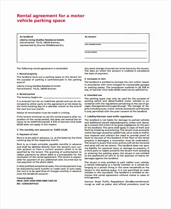 Parking Space Lease Agreement Best Of Free 20 Sample Rental Agreement forms