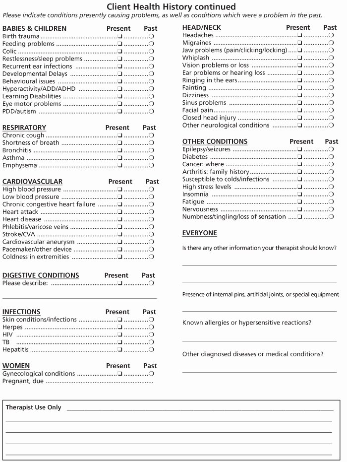 Patient Intake form Pdf New Patient Intake form Cranial therapy Centre toronto