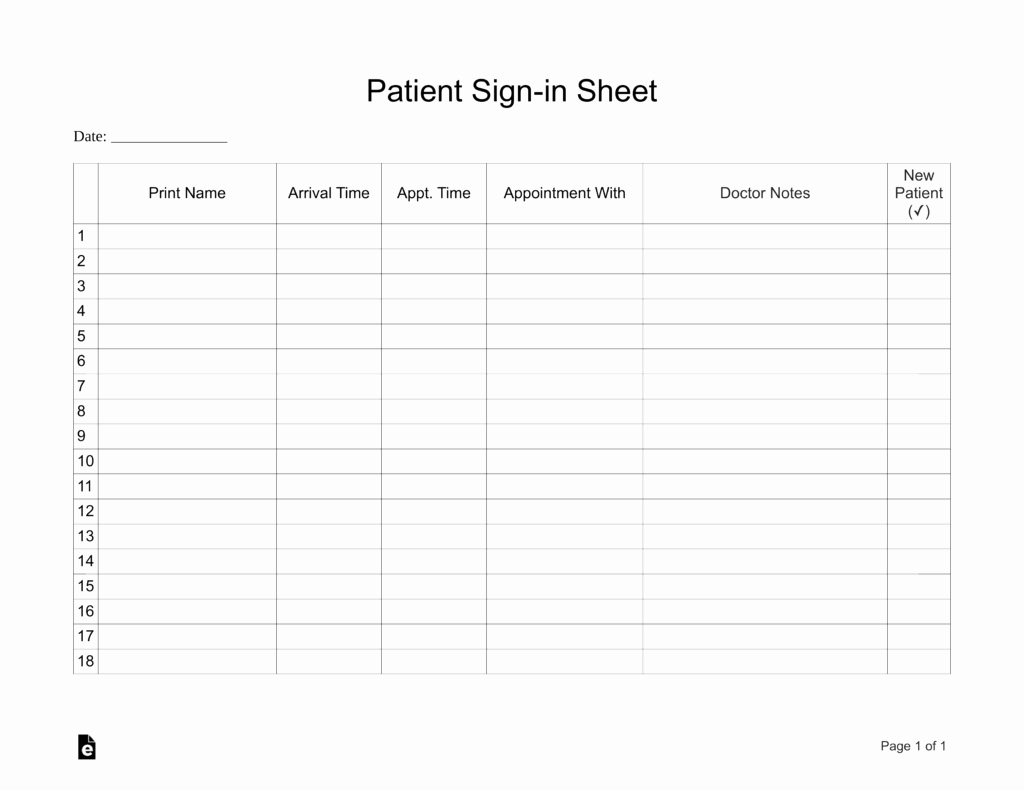 Patient Sign In Sheet New Patient Sign In Sheet Extended Template