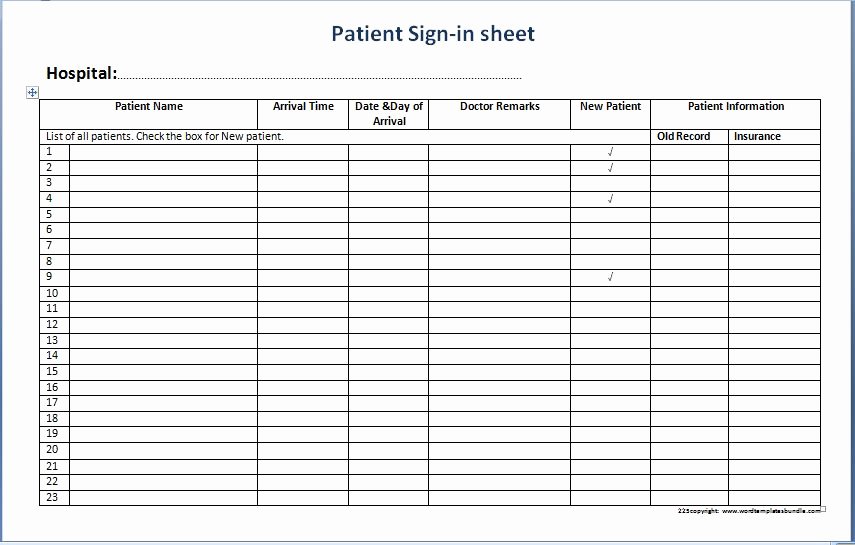 Patient Sign In Sheets Awesome Patient Sign In Sheet Templates