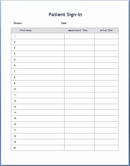 Patient Sign In Sheets Fresh Patient Sign In Sheet Templates