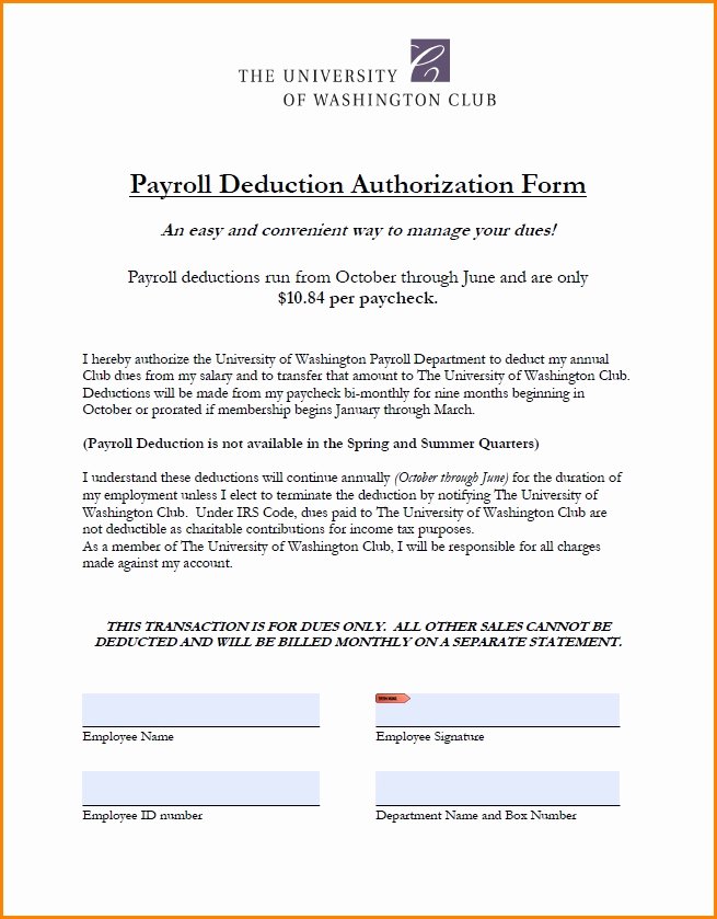 Payroll Deduction Authorization form Awesome Employee Deduction Agreement Quick 5 Employee Payroll Deduction Authorization form Vi B
