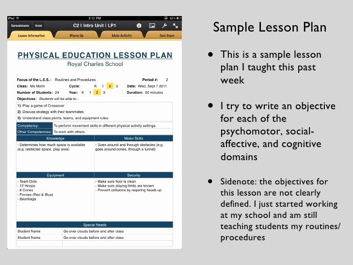 Pe Lesson Plan Template Awesome Physical Education Ipad Lesson Planning