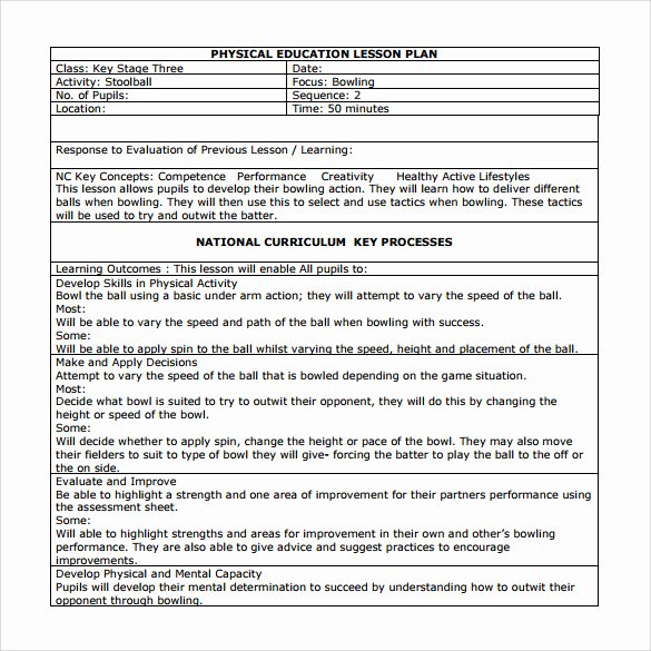 Pe Lesson Plan Template Unique Sample Physical Education Lesson Plan 14 Examples In Pdf Word format