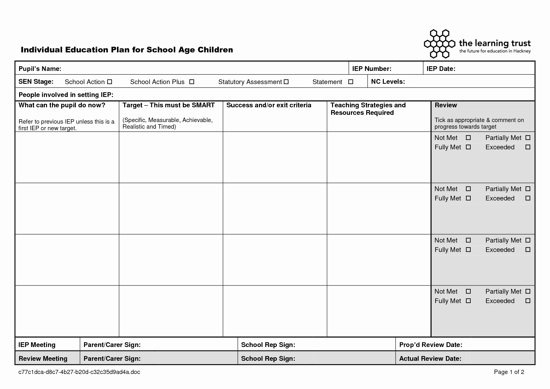 Personal Learning Plan Template Awesome Individualized Education Plan Template Individual Education Plan